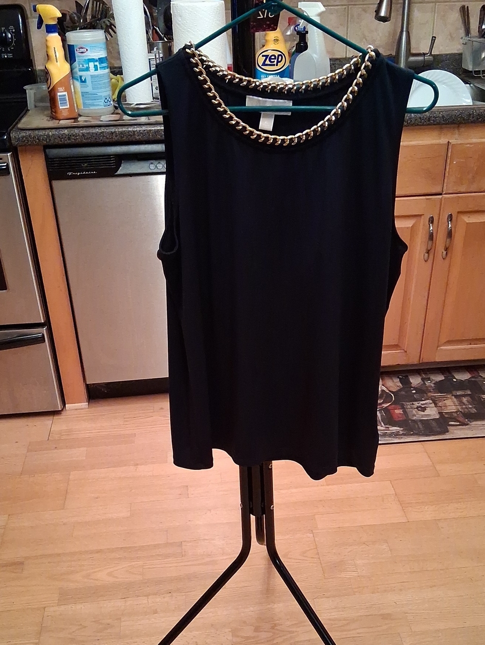 Michael Kors Navy Tank with Bold Gold Chain Trim